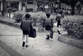 Japanese kids at Ohori park, Fukuoka city, Japan.