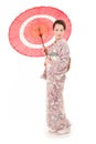 Japanese kimono woman with red traditional umbrella