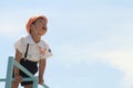 Japanese kindergarten child on the jungle gym Royalty Free Stock Photo