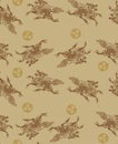 Japanese Kirin Mythical Dragon Horse Seamless Pattern