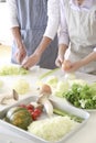 Japanese kitchen, image of couple cooking Royalty Free Stock Photo