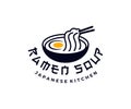 Japanese kitchen, ramen soup, noodles with egg, logo design. Food, restaurant, catering and canteen, vector design