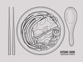 Japanese Kitsune udon soup. Top view outline doodle style illustration Royalty Free Stock Photo