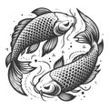 Japanese Koi carp fish tattoo sketch raster