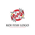 Japanese koi fish logo with line art, monoline, outline concept design vector template illustration. aquarium, business symbol