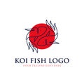 Japanese koi fish logo with line art, monoline, outline concept design vector template illustration. aquarium, business symbol