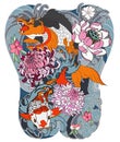 Japanese Koi fish with peony flower and wave tattoo,Japanese tattoo for Back body