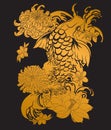 Japanese Koi fish with peony flower and wave tattoo,Japanese tattoo for Back body