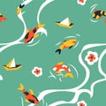 Japanese Koi fish swimming in pond or lake pattern Royalty Free Stock Photo