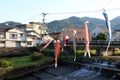 Japanese koinobori flying koi carp fish in Beppu during Golden Week Royalty Free Stock Photo