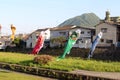 Japanese koinobori flying koi carp fish in Beppu during Golden Week Royalty Free Stock Photo