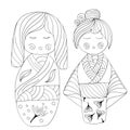 Japanese Kokeshi Doll for fabric bag in black Royalty Free Stock Photo
