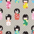 Japanese kokeshi dolls pattern. Seamless background in a colorful graphic style. Vector illustration Royalty Free Stock Photo