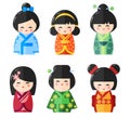 Japanese Kokeshi Dolls, vector icons