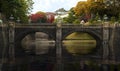 Japanese lady in Kimono dress stand on stone bridge in Imperial