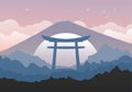 Japanese Landscape beautful background with mountains and Torii. Royalty Free Stock Photo