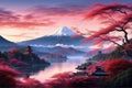 Japanese Landscape Fuji Mount illustration. AI generated