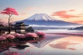 Japanese Landscape Fuji Mount illustration. AI generated