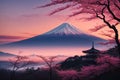 Japanese Landscape Fuji Mount illustration. AI generated