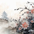 Japanese landscape in pastel fractal art
