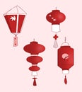 japanese lanterns drawing set decoration light chinese Royalty Free Stock Photo