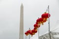 Japanese lanterns in front of the obelisk Washington Monument is the National Mall in Washington, D.C