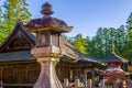 Japanese lanterns made of stone. Temple. Koyasan on Mount Koya Royalty Free Stock Photo