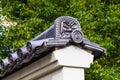 Japanese Lion pattern ceramic roof tile settled on the roof of sensoji temple, Tokyo Japan. Royalty Free Stock Photo