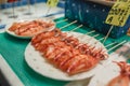 Japanese local food, grilled squids in the local market, Nishiki Market