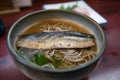 Japanese local food, herring fillet and soba with soup