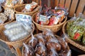 Japanese local snacks are sold in Shirakawa-go, Gifu, Japan