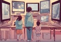 Japanese lofi illustratiion style of new age children interest modern computer in showroom, AI generated Royalty Free Stock Photo