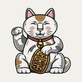 Japanese lucky cat with ancient coin Royalty Free Stock Photo