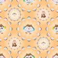 Japanese lucky owl circle seamless pattern