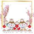 Japanese lucky owl love book template Royalty Free Stock Photo