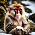 Japanese macaque monkey enjoying the hot spring - ai generated image