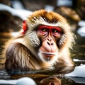 Japanese macaque monkey enjoying the hot spring - ai generated image