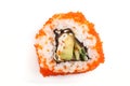 Japanese maki sushi rolls with flying fish roe isolated on white background. Top view Royalty Free Stock Photo