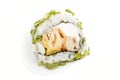 Japanese maki sushi rolls with green onion, isolated on white background. Top view Royalty Free Stock Photo