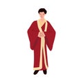 Japanese man cartoon character in kimono sketch vector illustration isolated.