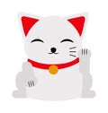 Japanese maneki neko lucky cat fortune symbol success kitty toy cartoon vector illustration.