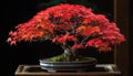 Japanese maple tree in a multi colored flower pot exudes elegance generated by AI Royalty Free Stock Photo