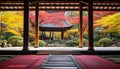 Japanese maple tree in a tranquil autumn garden, generated by AI Royalty Free Stock Photo