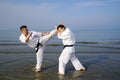 Japanese martial art person training of karate