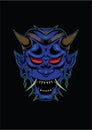 Japanese mask of kabuki. blue devil face illustration.head of monster