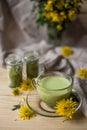 Japanese matcha green tea latte in cup Royalty Free Stock Photo