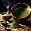 Japanese Matcha Tea, traditional Asian green tea, powdered and made with froth