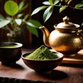 Japanese Matcha Tea, traditional Asian green tea, powdered and made with froth