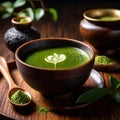 Japanese Matcha Tea, traditional Asian green tea, powdered and made with froth
