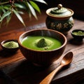 Japanese Matcha Tea, traditional Asian green tea, powdered and made with froth